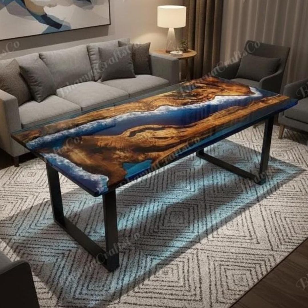 Ocean Waves Epoxy Resin Dining Table Top | Handmade Wood Furniture - Etsy