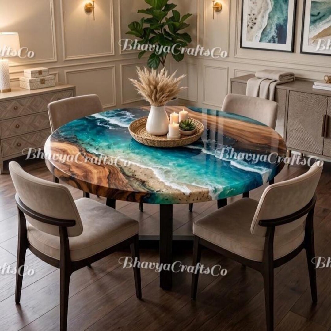 Ocean Wave Epoxy Coffee Table, Live Edge Wood Resin River Dining ...