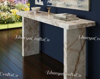 Handcrafted White Onyx Console Table, Modern Minimalist Natural Stone Furniture