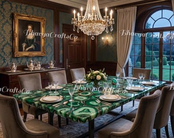 Handmade Green Agate Dining Table – Luxury Gemstone Conference Furniture, Modern Interior