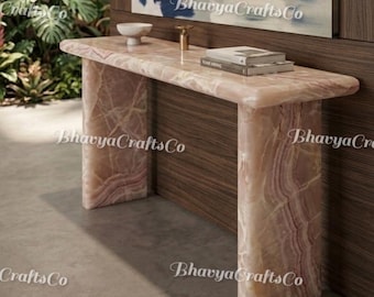 Cream Sapphire Onyx Console Table | Natural Stone Entryway Furniture, Modern Minimalist Home Decor