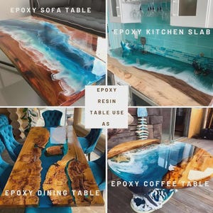 Emerald Green Epoxy River Dining Table, Live Edge Walnut, Ocean Wave Resin Furniture image 8