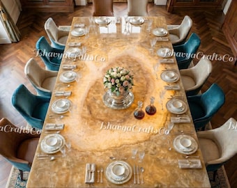 Luxury Ink Jade Onyx Dining Table – Natural Stone Slab, Modern Gemstone Furniture