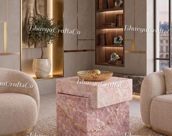 Handgefertigter rosa Onyx-Sockel-Beistelltisch - Luxus-Marmorstein-Akzent-Möbel