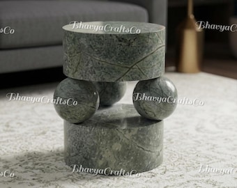 Green Marquina Marble Sculptural Accent Table – Handmade Minimalist Stone Side Table