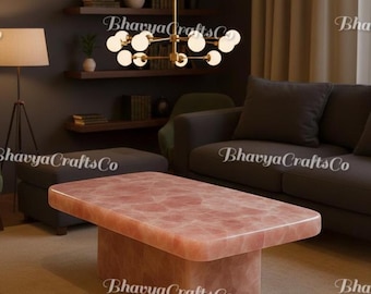 Handmade Rose Quartz Coffee Table, Luxury Gemstone Furniture