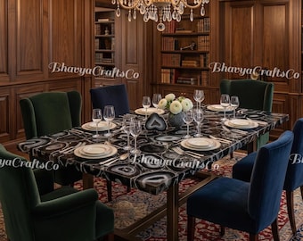 Mesa de centro de ágata negra hecha a mano – Mueble de lujo de piedra natural para centro de mesa