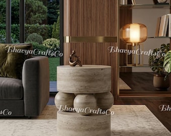 Table d'appoint sphérique en travertin faite main, table de bout ronde en pierre naturelle, meubles minimalistes