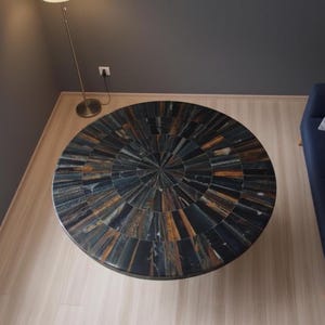 Handcrafted Black Agate Gemstone Table | Luxury Inlay Centerpiece