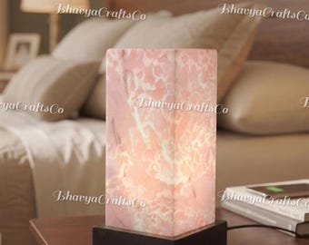Pink Onyx Stone Table Lamp, Natural Stone Night Light, Bedside Bedroom Decor