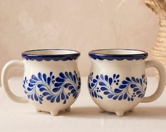 Handmade Ceramic Mugs, Talavera Mug – Cauldron Shaped Large Coffee Mugs, Set of 2