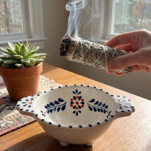 Smudge Bowl, Ceramic Incense Bowl and Smudge Stick Holder, Handcrafted by Artisans