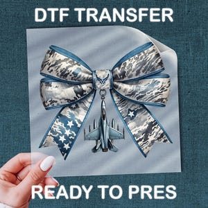 Air Force Fighter Jet Bow DTF Transfer, Digital Military Style Mom Apparel Graphic