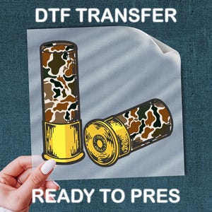 Camo Shotgun Shell DTF Transfer, Hunting Ammo Apparel Iron On