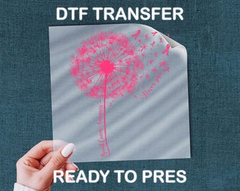 Breast Cancer Awareness DTF Transfer, Pink Dandelion Hope Shirt Decal