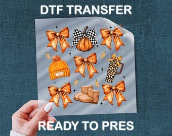 Fall Coquette DTF Transfer, Orange Bow and Pumpkin - Ready to Press
