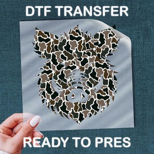 Boar Head DTF Transfer: Rugged Camo Art (Vibrant Colors)