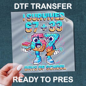 I Survived 67+33 Days of School Shirt, Math Theme DTF Transfer
