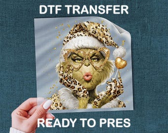 Chemise transfert DTF Christmas Grinch Leopard Heart Glasses