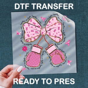 Boxing Gloves DTF Transfer: Pink Ribbon Awareness (Heat Press Ready)