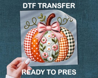 Floral Pumpkin DTF Transfer, Fall Patchwork Autumn Print