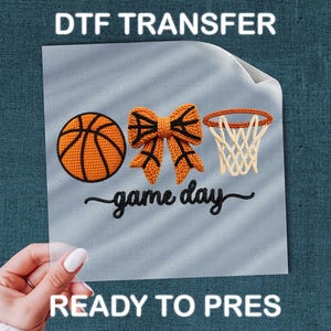 Basketball Bow DTF Transfer, Knit Look Sports Decal (Ready to Press)