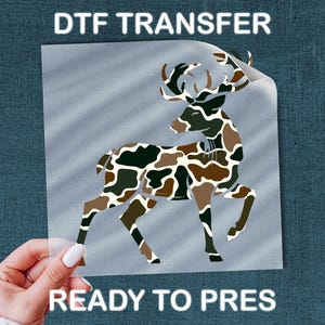Deer Silhouette DTF Transfer, Hunting Camo Art (Easy Apply, Long Lasting)