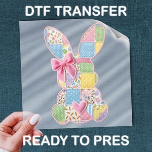 Colorful Bunny DTF Transfer - Easter Patchwork Rabbit Design