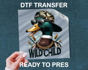 Wild Child Duck DTF Transfer, Mallard Sunglasses Apparel Design