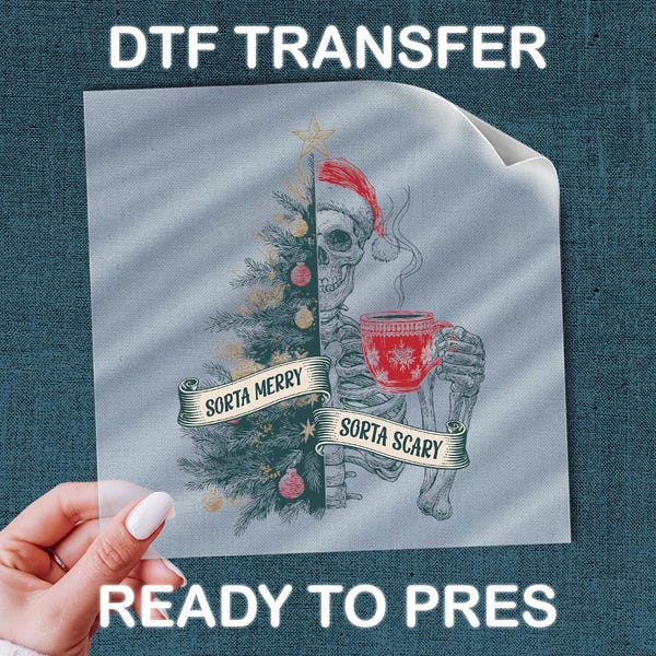 Skeleton Tree DTF Transfer, Gothic Christmas Design, Bold Colors
