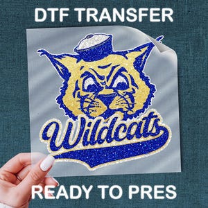 Wildcats Team Spirit DTF Transfer, Blue Yellow Bold Colors (Multi-Fabric Use)