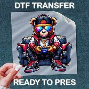Gamer Bear DTF Transfer, Controller Art for Teen Apparel