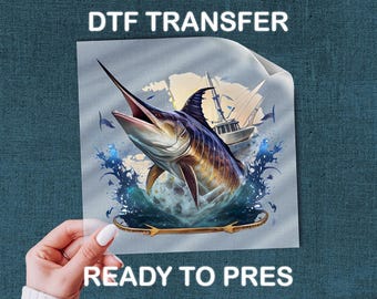 Outdoor Fishing DTF Transfer, Blue Marlin Design (Sizes 2.5-17in)