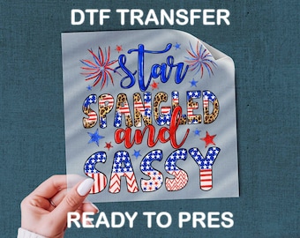Transfert DTF à imprimé léopard patriotique (étoiles pailletées, prête à l'emploi)