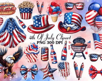 4th of July Sublimation Clipart Bundle PNG