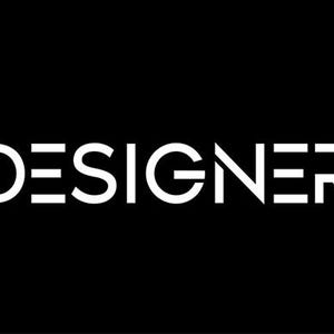 May include: The word "DESIGNER" is displayed in white, sans-serif font against a solid black background. The letters are clean and modern, with a unique slant on the letter "R". The overall design is minimalist and bold.