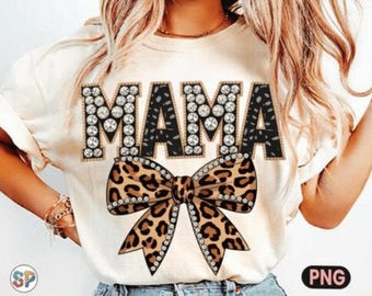 Leopard Mama Coquette Rhinestone Bow PNG