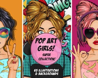Comic Style Pop Art Girls PNG Clipart Bundle