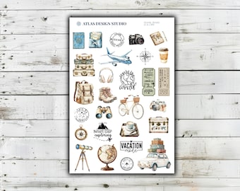 Reiseaufkleberbogen | Abenteuerurlaubsaufkleber | Vintage-Dekor für Tagebücher, Planer und Scrapbooks