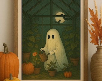 Haunted Greenhouse Ghost Art Print: Spooky Cottagecore Halloween (Digital Download)