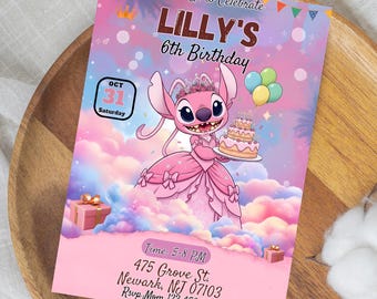 Stitch and Angel Birthday Invitation, Editable Stitch Birthday Invitation, Digital Party Invite, Stitch Birthday Party Invitation Printable
