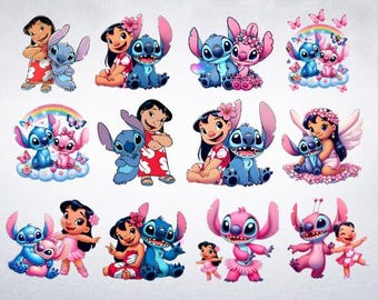 Lilo and Stitch Watercolor Clipart, Lilo & Stitch Clipart, Cute Lilo PNG, Stitch PNG, Angel PNG, Hand drawn Stitch Lilo, Watercolor Cliparts
