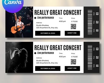 Concert Ticket Template, DIY Event Ticket, Surprise Gift Custom Concert Ticket, Printable Concert Tickets Gift Idea, Canva Template