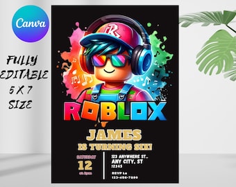 Roblox Invitation, Roblox Invite, Game Birthday, Roblox Boy Birthday, Editable Template Invitation, Kids Invite, Roblox Party, Roblox, Party