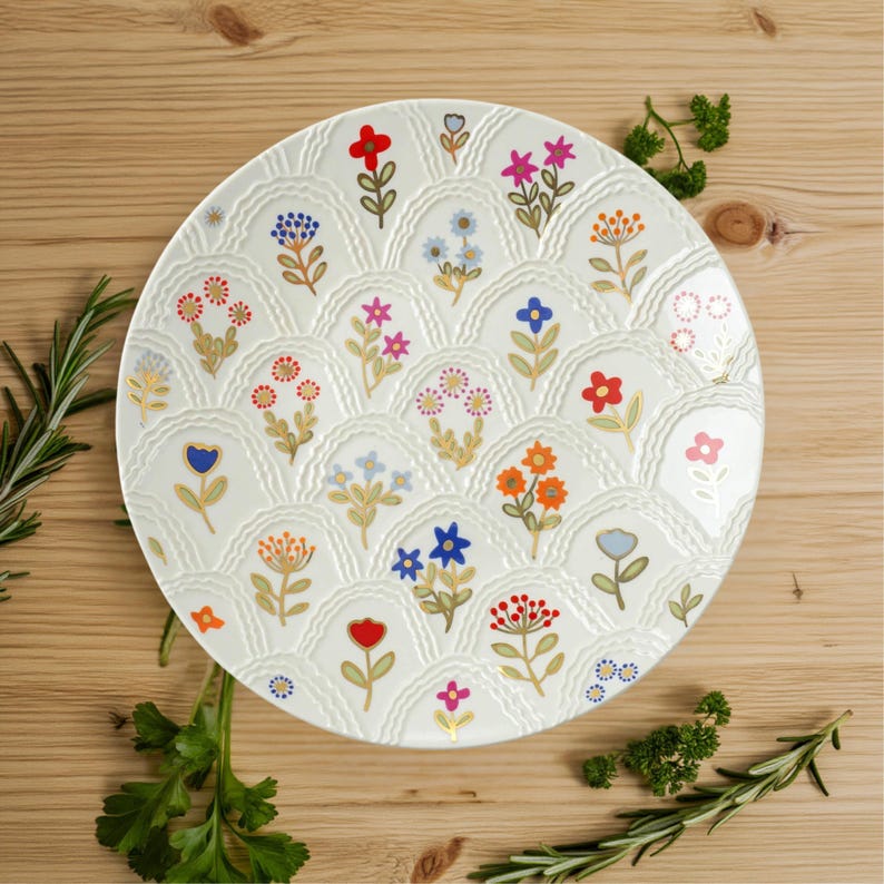 Hand-painted Floral Ceramic Dinnerware Set | Cottagecore Tableware ...