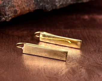 Minimalist 18K Gold Bar Earrings | Handmade Geometric Drop Earrings