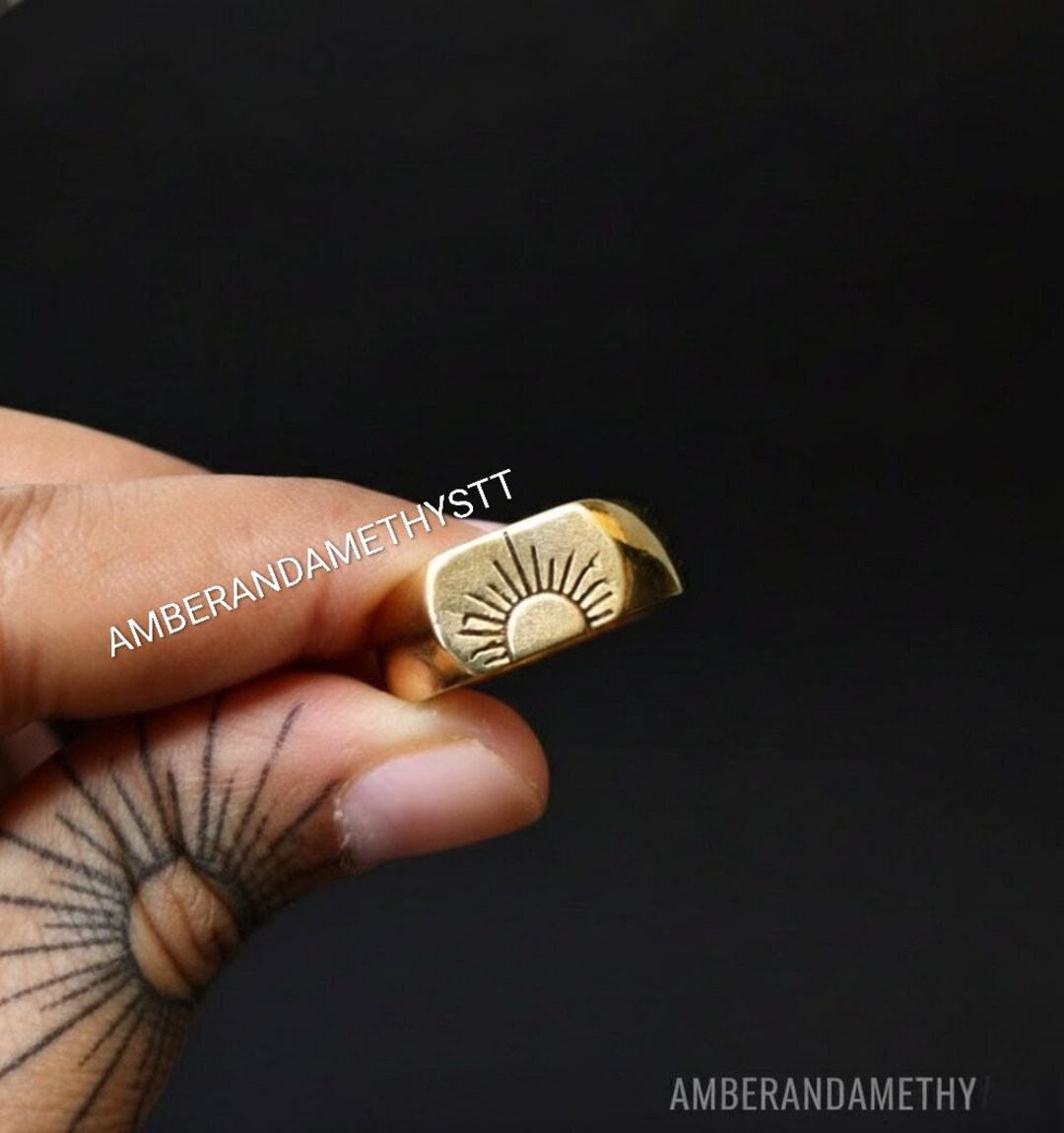 Brass Sun Signet Ring: Sunburst Stacking Band - Etsy