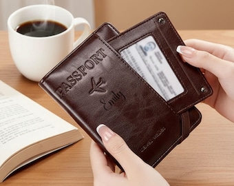 Étui pour passeport personnalisé, Portefeuille de voyage personnalisé, Étui pour passeport en cuir PU, Étui pour passeport pour couple, Organiseur de documents de voyage pour les Fêtes