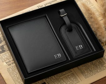 Custom Cover and Luggage Tag Set, PU Leather Travel Gift for Couple, Monogram Gift for Him Her, Wedding Travel Gift, Honeymoon Gift