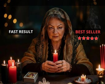 May include: An image featuring a woman holding a red candle, surrounded by candles, crystals, and ritual items. The text "DATING RITUAL" is at the top, with "FAST RESULT" and "BEST SELLER" labels. The image has a mystical theme.